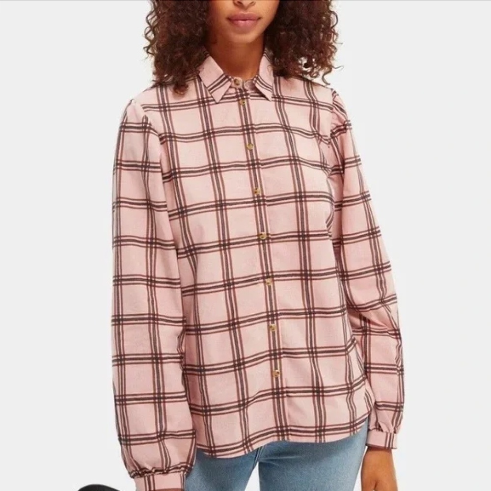 Scotch & Soda Pink Plaid Pearl Snap Button Down Top L